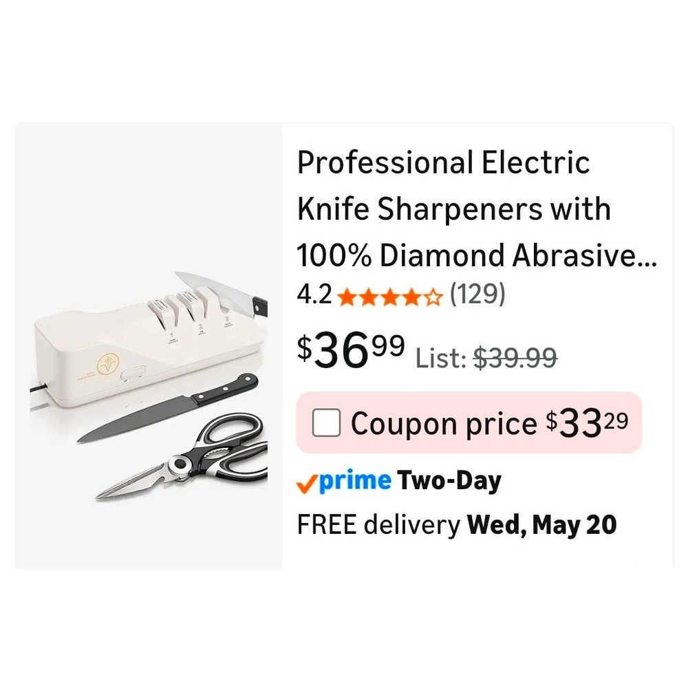 HOMLY Professional Electric Knife Sharpener 3-Stage Diamond Abrasive White